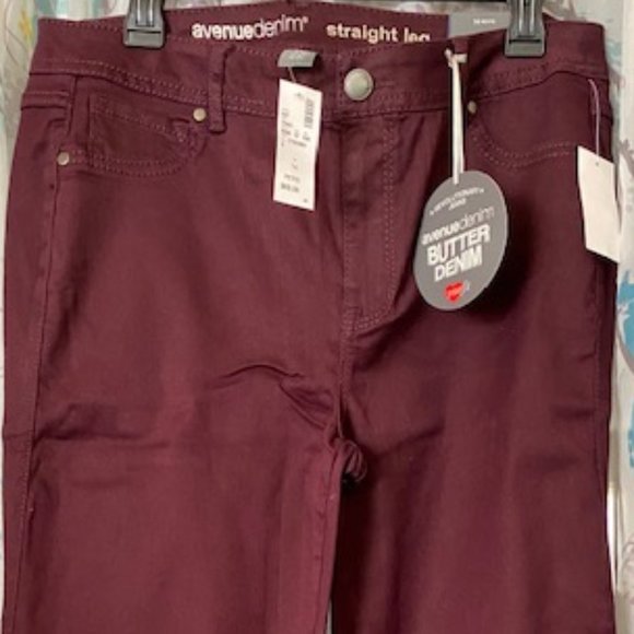 Avenue Denim - Avenue Butter Denim Straight Leg Jean, Burgundy size 14 Petite